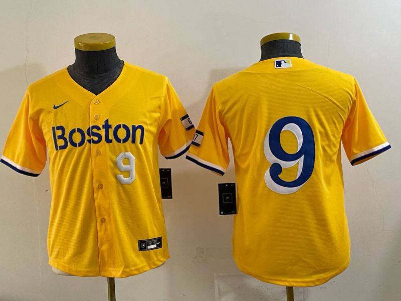 Youth 2025 Boston Red Sox #9 No Name Yellow Nike MLB Jersey 02->youth mlb jersey->Youth Jersey